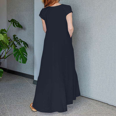 Jocelyn | Elegante Maxi Jurk met V-Hals en Korte Mouwen