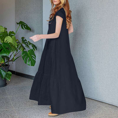 Jocelyn | Elegante Maxi Jurk met V-Hals en Korte Mouwen