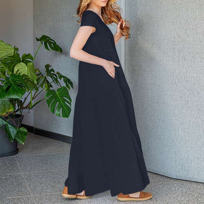 Jocelyn | Elegante Maxi Jurk met V-Hals en Korte Mouwen