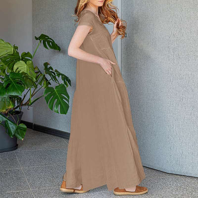 Jocelyn | Elegante Maxi Jurk met V-Hals en Korte Mouwen