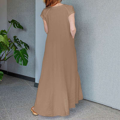 Jocelyn | Elegante Maxi Jurk met V-Hals en Korte Mouwen