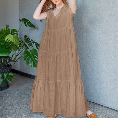 Jocelyn | Elegante Maxi Jurk met V-Hals en Korte Mouwen