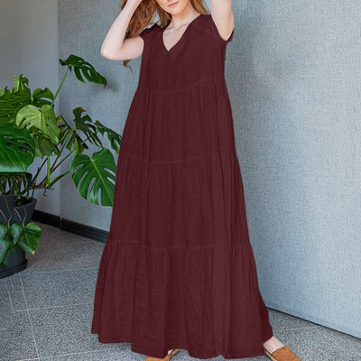 Jocelyn | Elegante Maxi Jurk met V-Hals en Korte Mouwen
