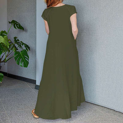 Jocelyn | Elegante Maxi Jurk met V-Hals en Korte Mouwen