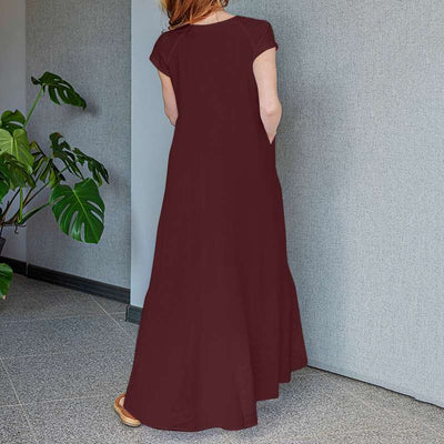 Jocelyn | Elegante Maxi Jurk met V-Hals en Korte Mouwen