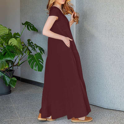 Jocelyn | Elegante Maxi Jurk met V-Hals en Korte Mouwen