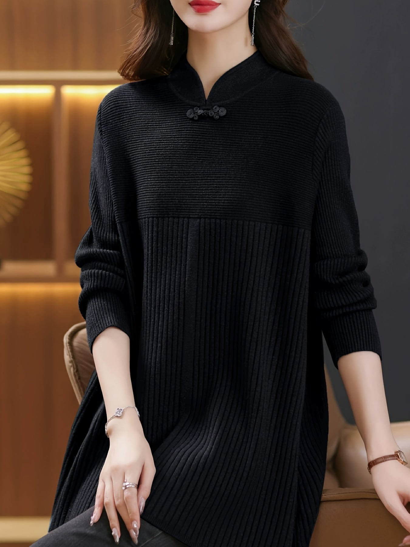 Judy | Stylish Knitted Sweater with Buttons and Stand-Up Collar