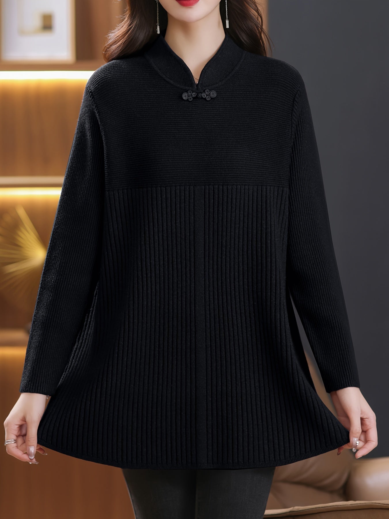 Judy | Stylish Knitted Sweater with Buttons and Stand-Up Collar