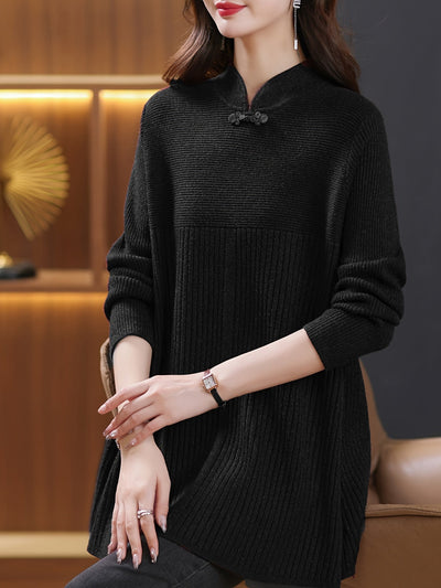 Judy | Stylish Knitted Sweater with Buttons and Stand-Up Collar