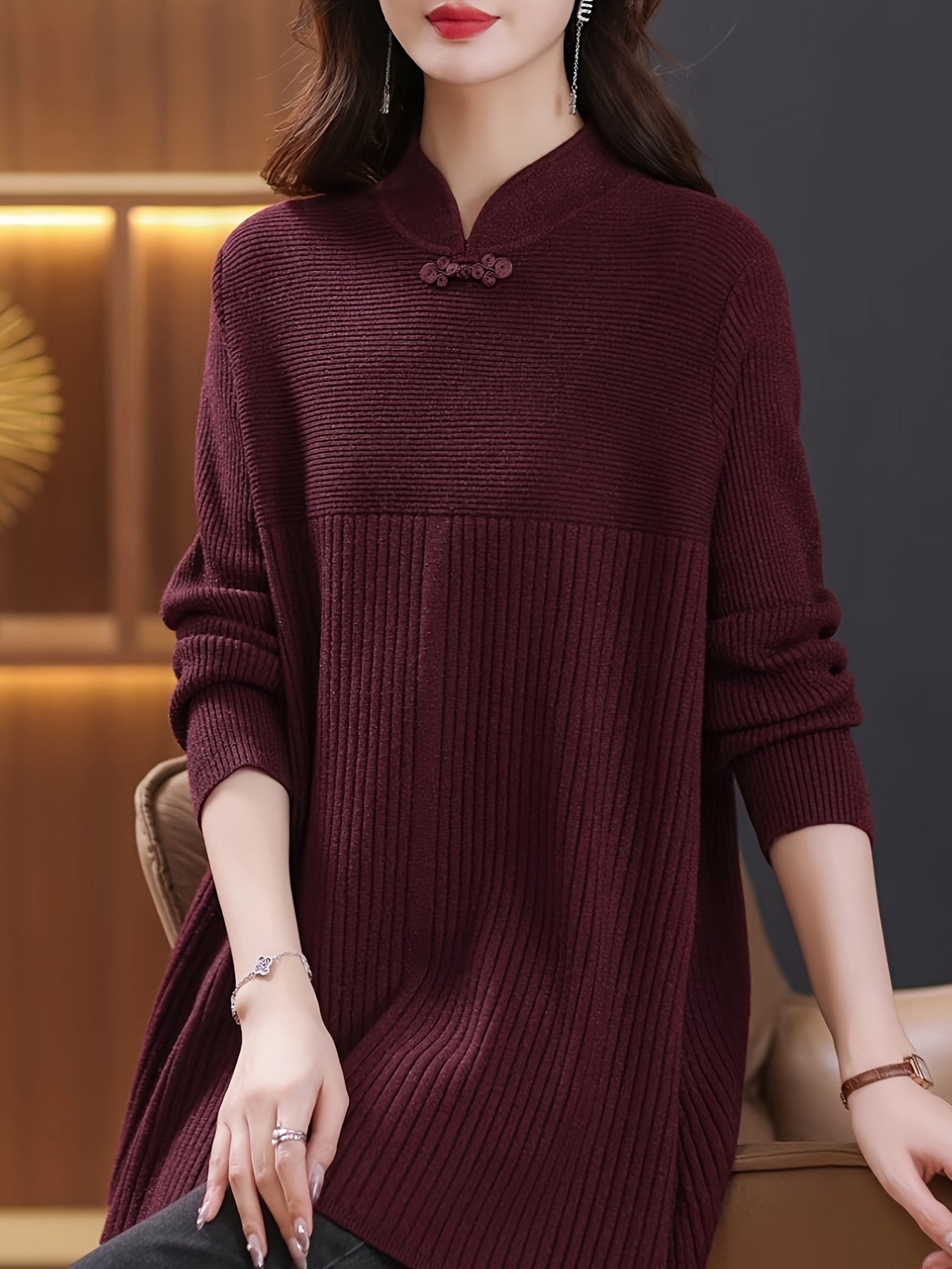 Judy | Stylish Knitted Sweater with Buttons and Stand-Up Collar