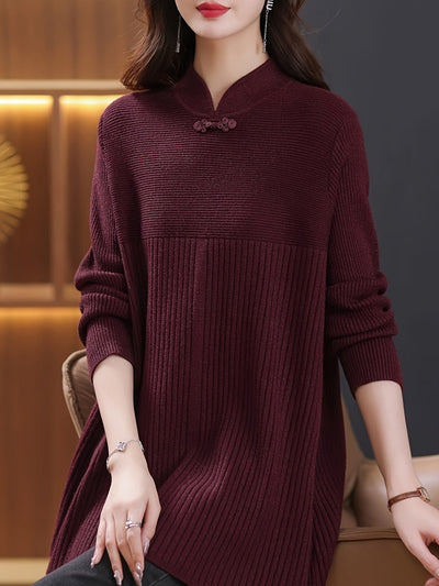 Judy | Stylish Knitted Sweater with Buttons and Stand-Up Collar