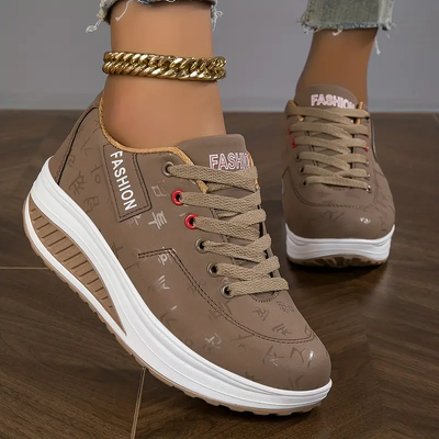 Dames Sneakers – Verhoogde Plateauzool met Grafische Print