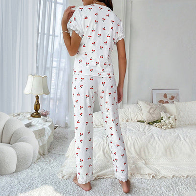 Kali | Cute Cherry Print Pajamas with Short Sleeves and Pants