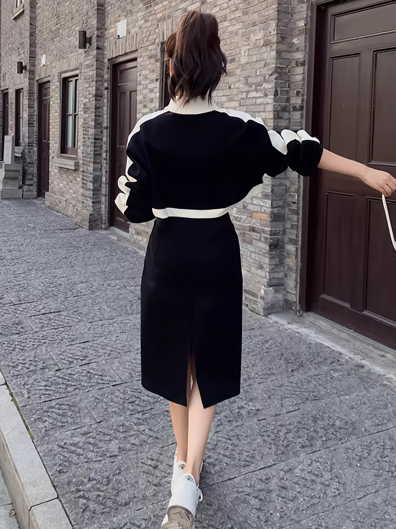 Kamille | Elegante Kleurblok Sweaterjurk met Lange Mouwen