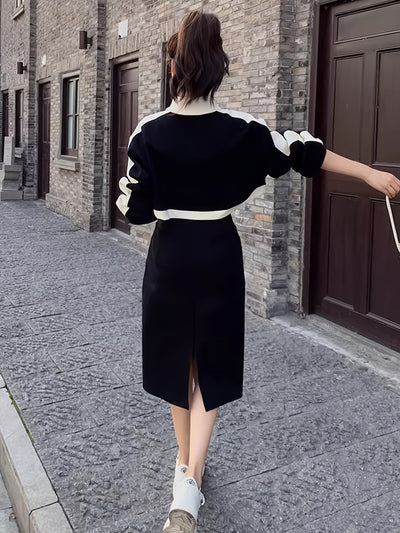 Kamille | Elegante Kleurblok Sweaterjurk met Lange Mouwen