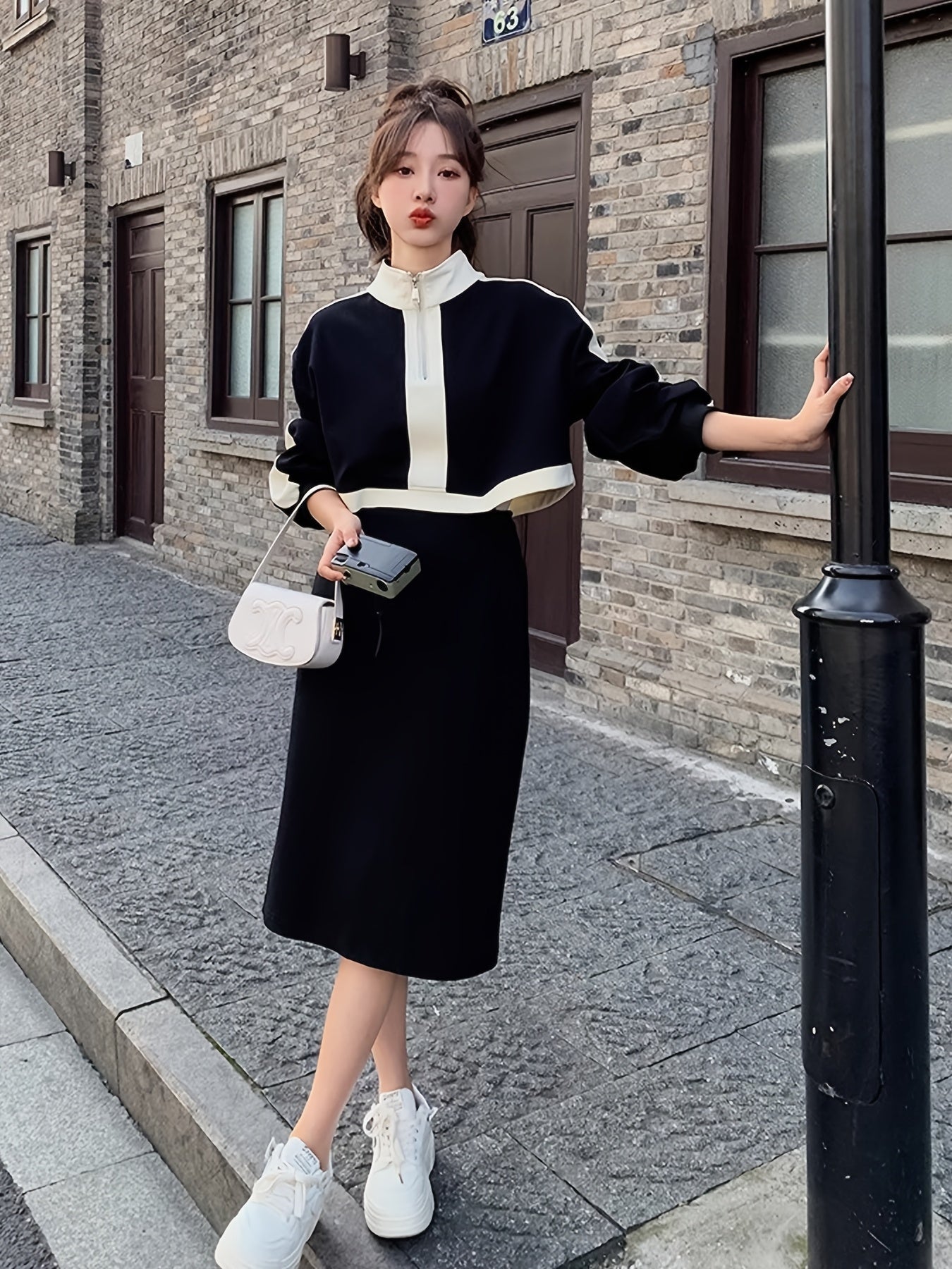 Kamille | Elegante Kleurblok Sweaterjurk met Lange Mouwen