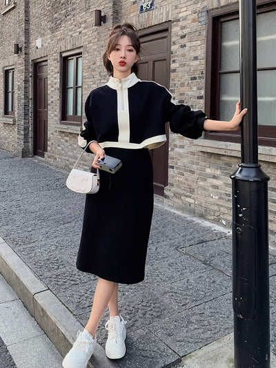 Kamille | Elegante Kleurblok Sweaterjurk met Lange Mouwen