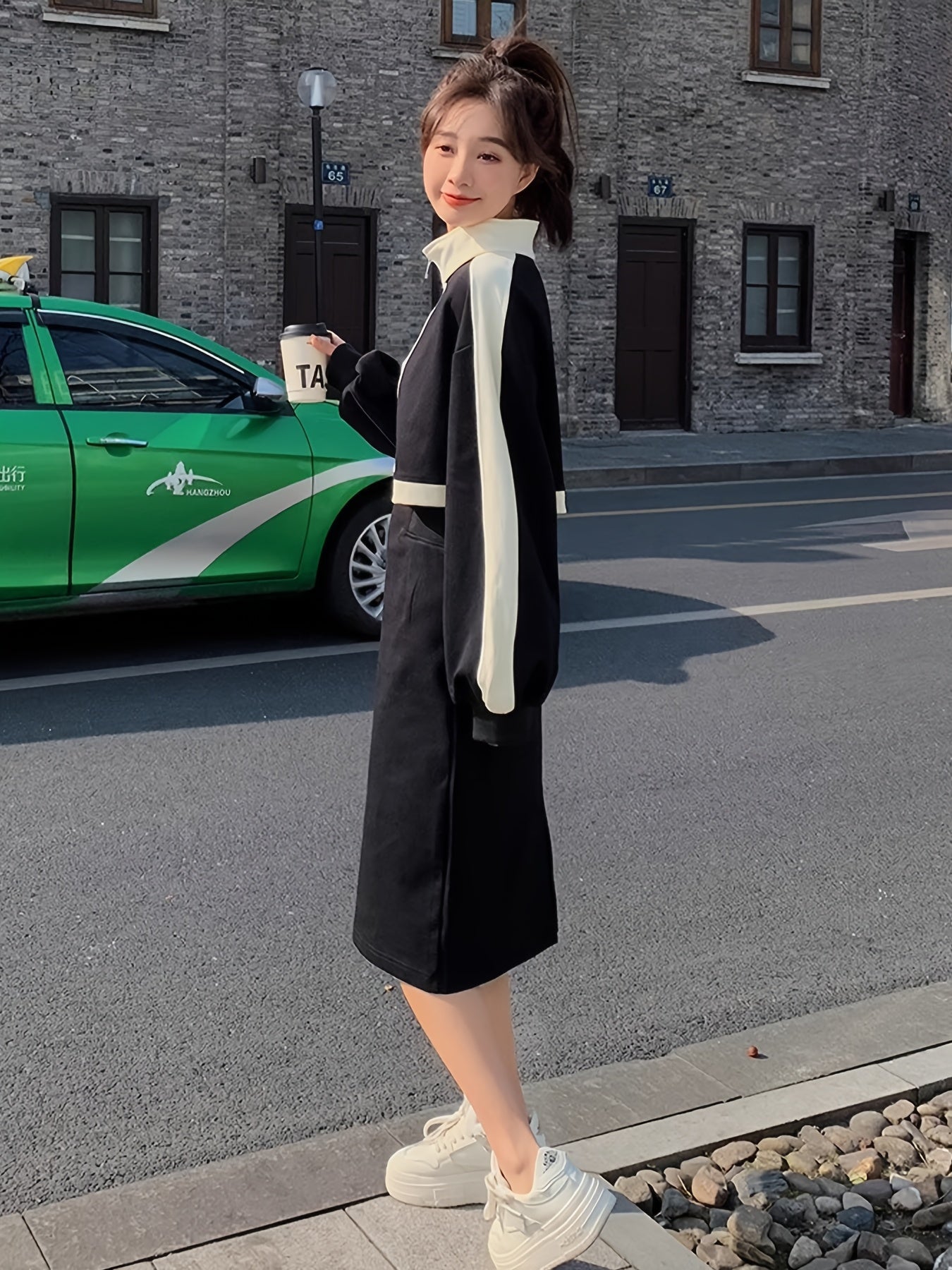 Kamille | Elegante Kleurblok Sweaterjurk met Lange Mouwen
