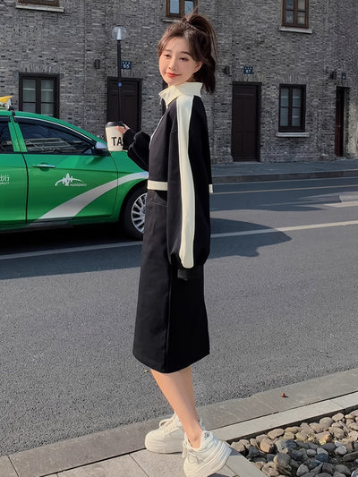 Kamille | Elegante Kleurblok Sweaterjurk met Lange Mouwen
