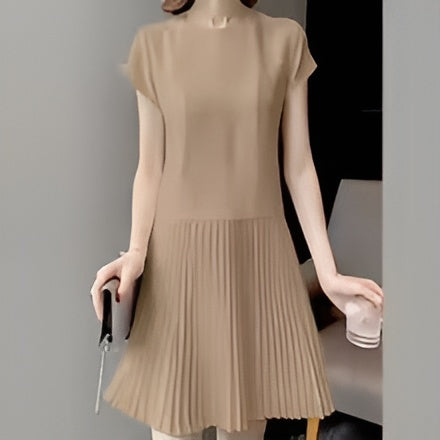 Katherine | Elegante Geplooide Jurk met Korte Mouwen