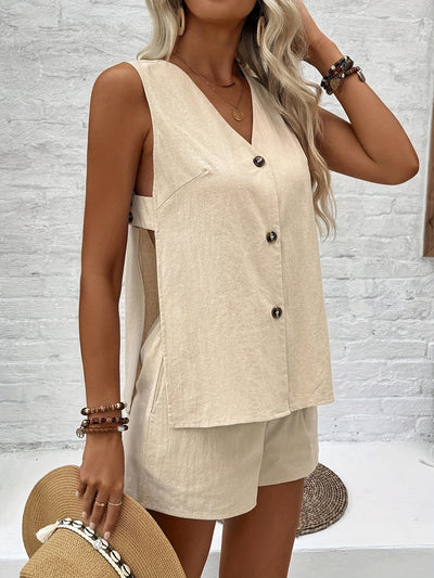 Katherine | Zomerse V-Hals Top en Shorts Set