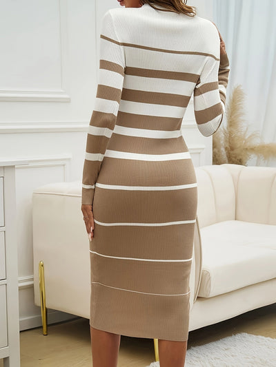 Kayli| Elegante Gestreepte Gebreide Jurk met Lange Mouwen