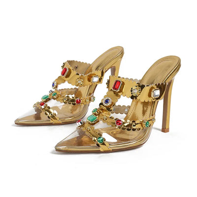 Luna - Gemstone-studded and transparent stilettos