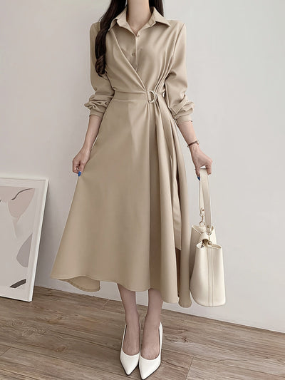 Kelly | Elegante Midi Jurk met Strikdetail en Kraag
