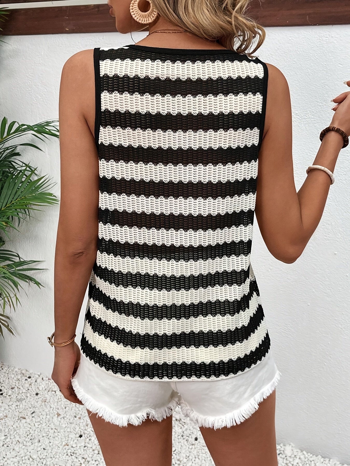 Kristine | Striped Knitted Summer Top with Knotted Straps 