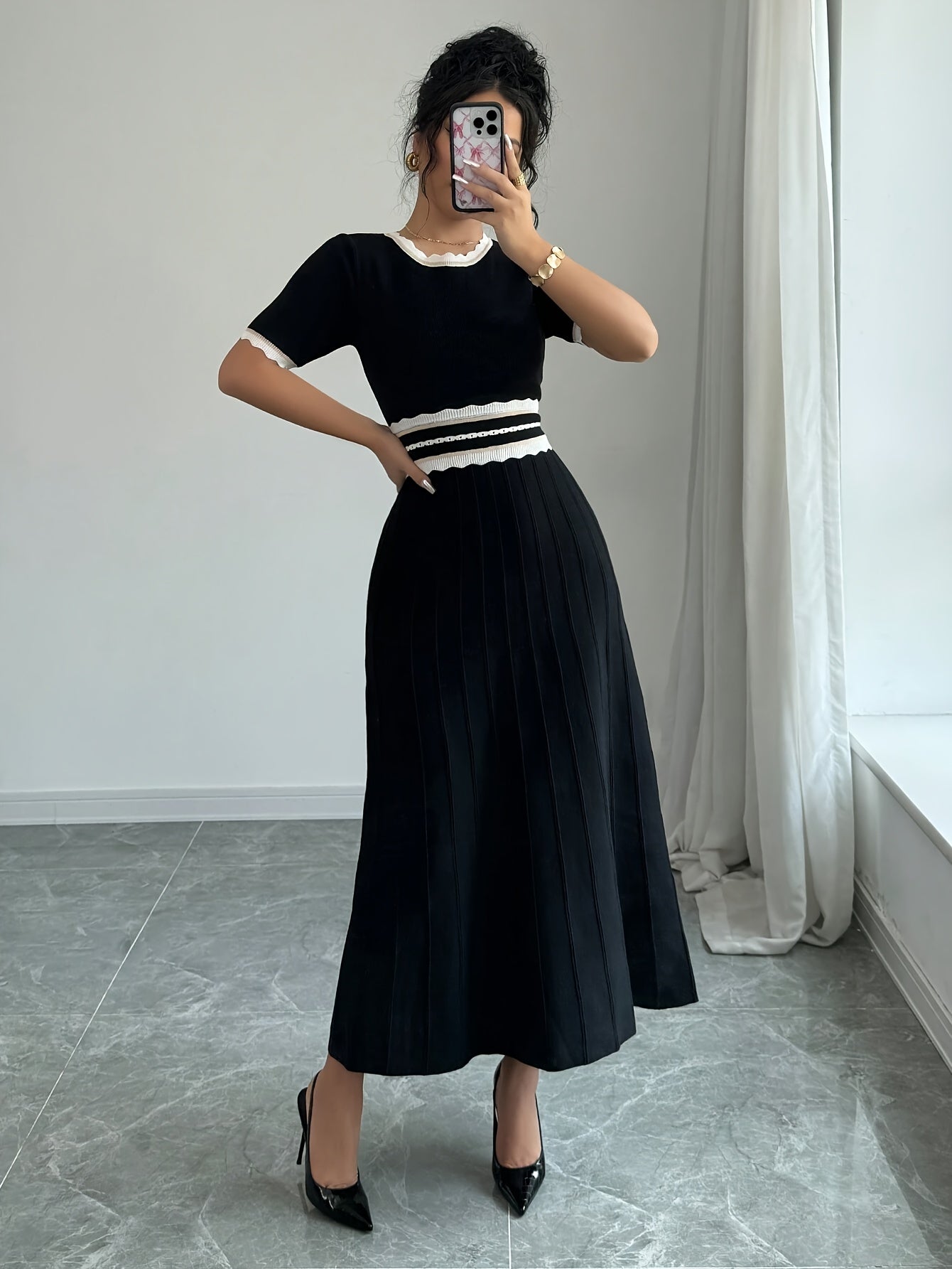 Kylene | Elegante Gebreide Jurk met Taille Accent