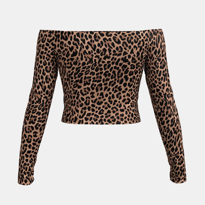 Khloe | Trendy Off-Shoulder Crop Top with Leopard Print 