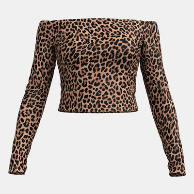 Khloe | Trendy Off-Shoulder Crop Top with Leopard Print 
