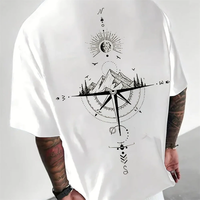 T-shirt met grafische rugprint – Outdoor Kompasdesign