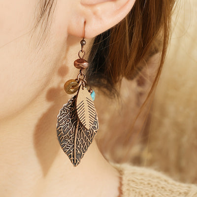 Lacey | Bohemian Vintage Jewelry Set with Leaf Pendant and Earrings 