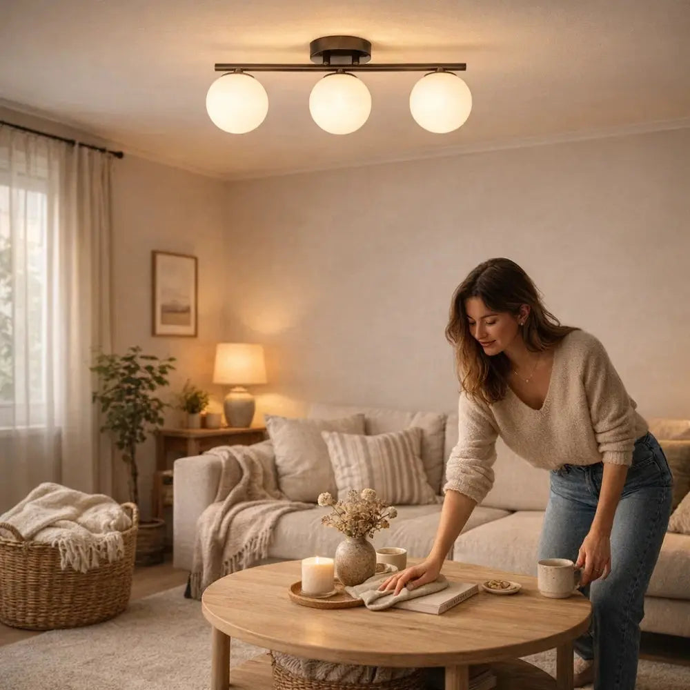 Dorvion – LED Ceiling Lamp Opaline Brass Duo