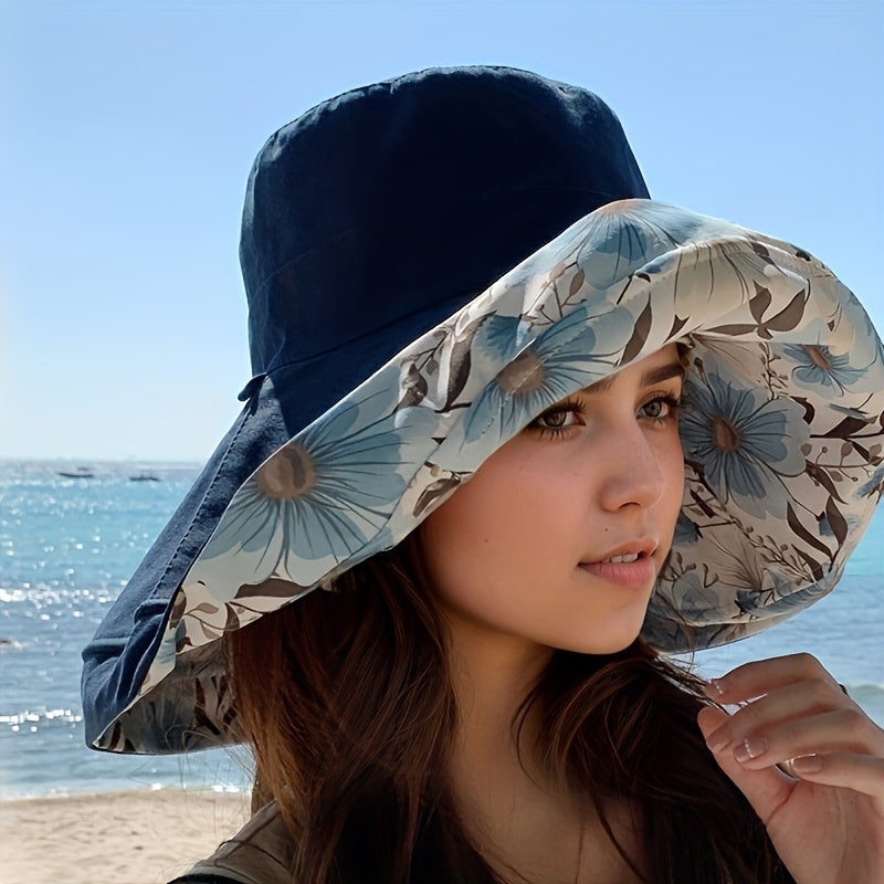 Lauren | Reversible Wide Brim Sun Hat with Wind Cord 