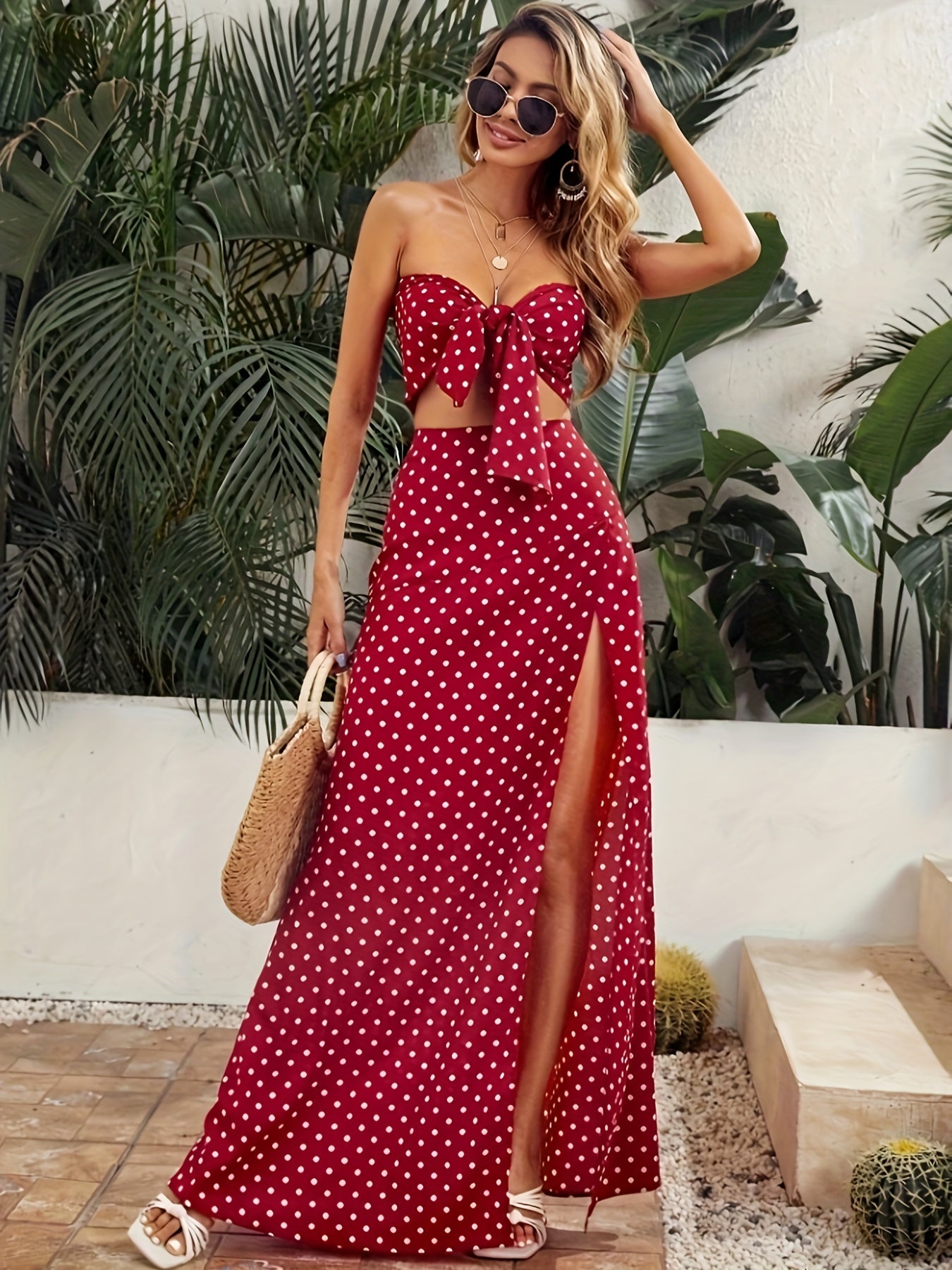 Leah | Charming Polka Dot Set with Maxi Skirt and Crop Top 