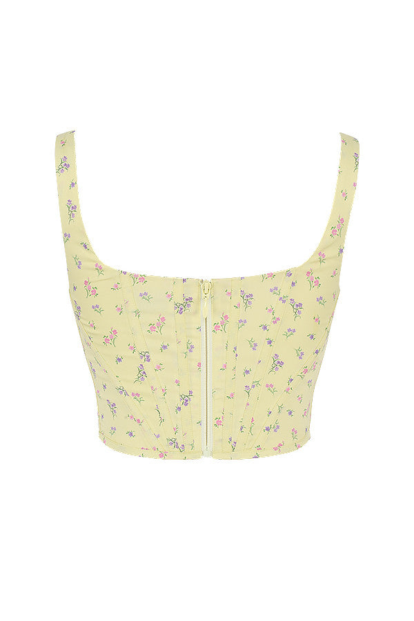 Givana - Light Yellow Corset with Subtle Floral Print