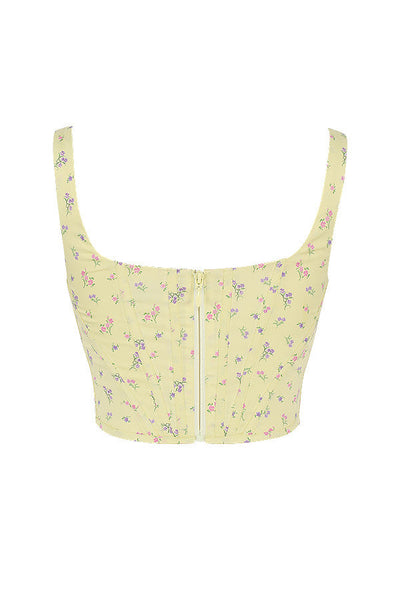 Givana - Light Yellow Corset with Subtle Floral Print