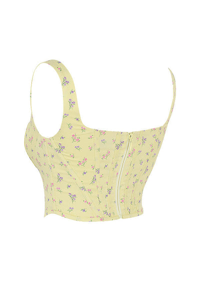 Givana - Light Yellow Corset with Subtle Floral Print
