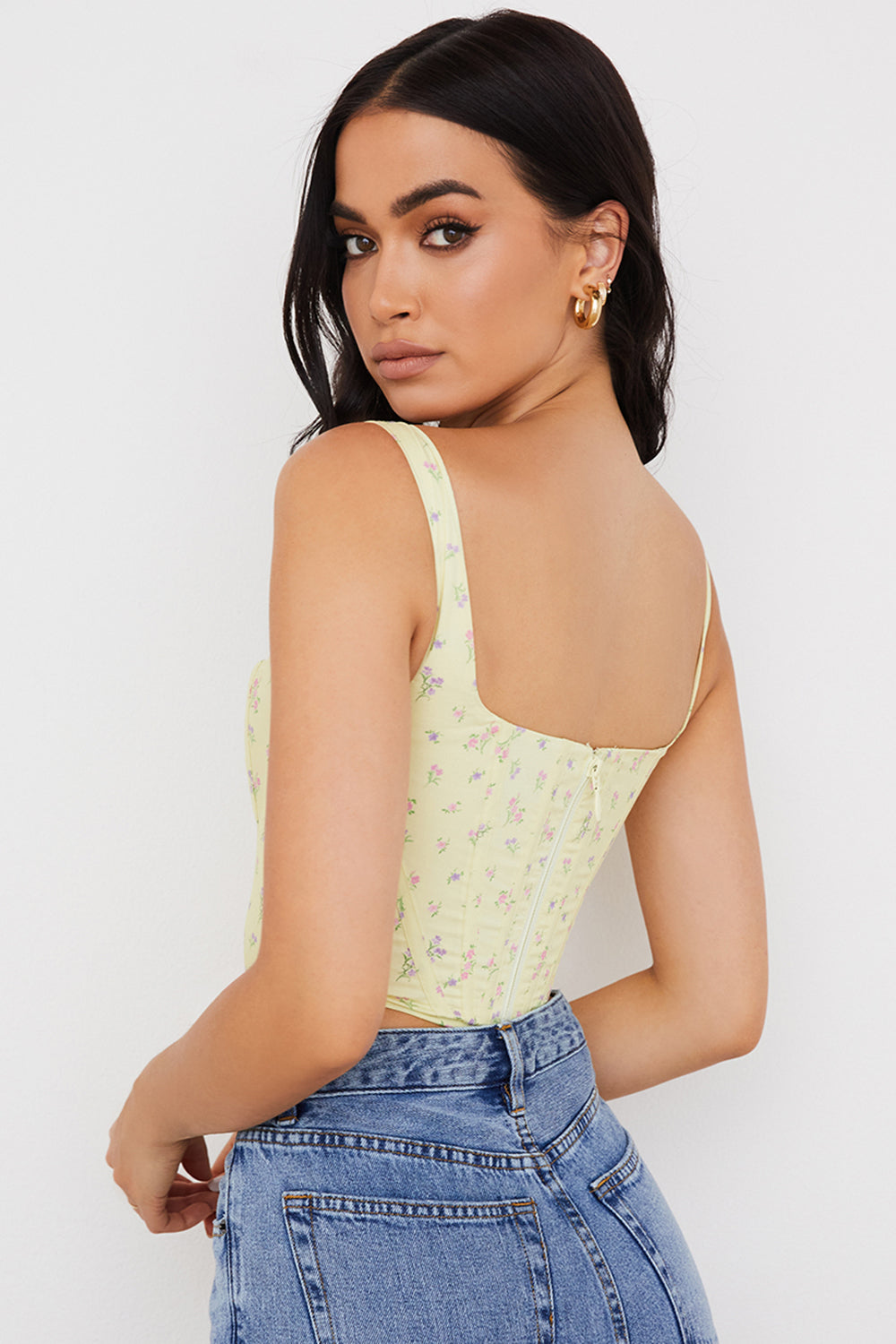 Givana - Light Yellow Corset with Subtle Floral Print
