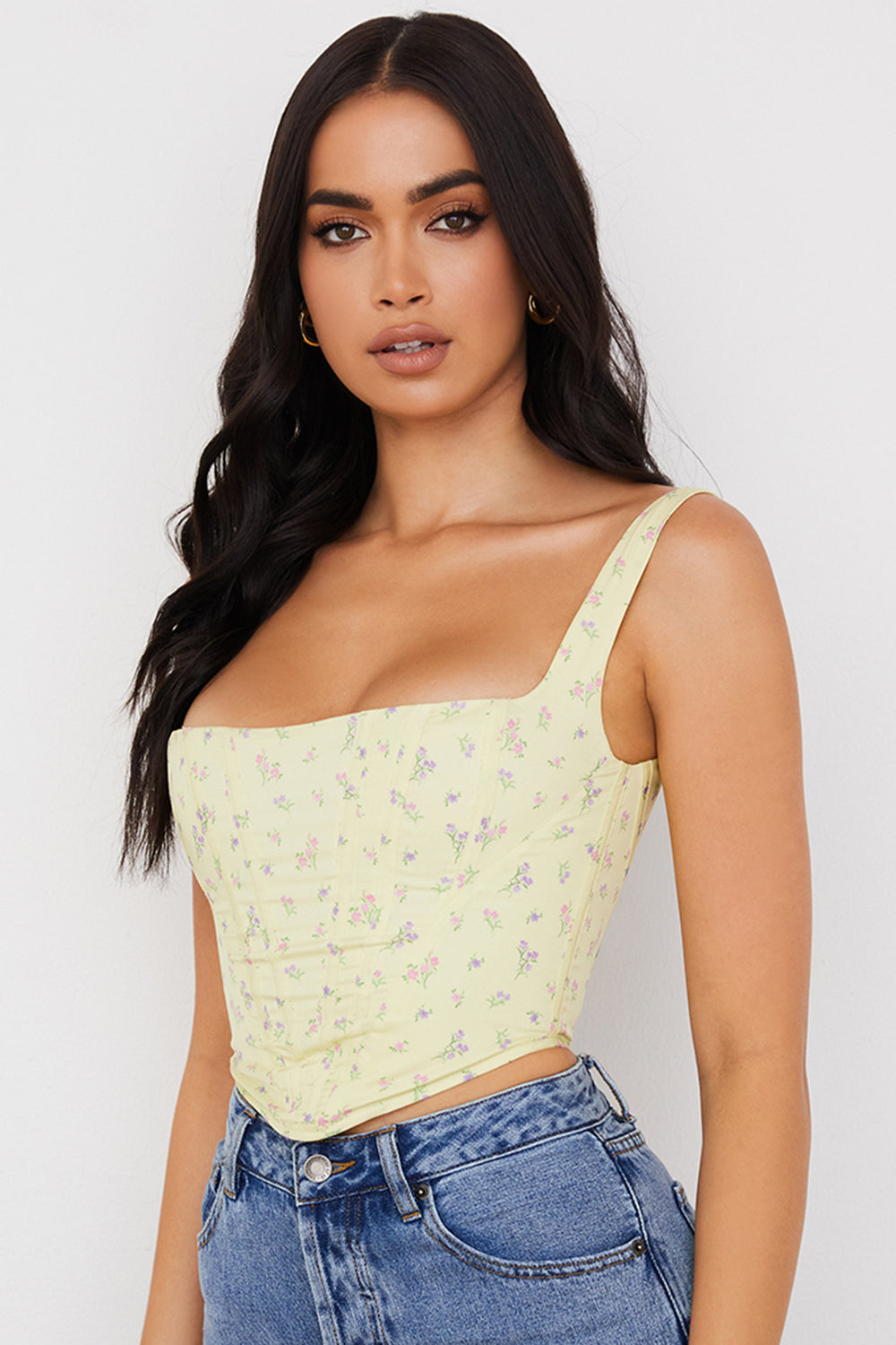 Givana - Light Yellow Corset with Subtle Floral Print