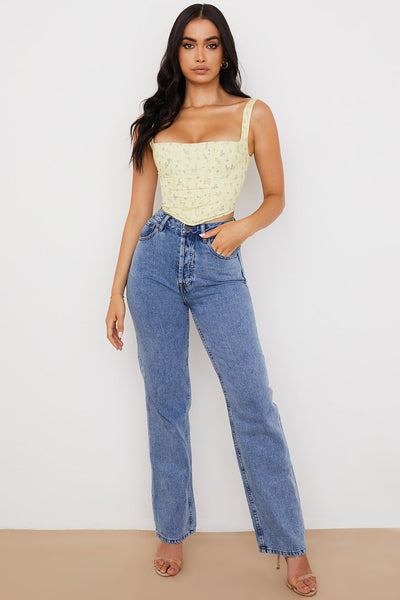 Givana - Light Yellow Corset with Subtle Floral Print