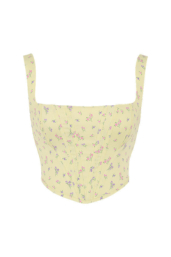 Givana - Light Yellow Corset with Subtle Floral Print