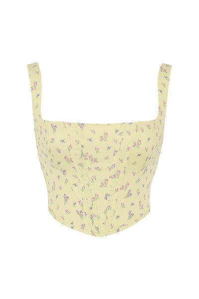 Givana - Light Yellow Corset with Subtle Floral Print