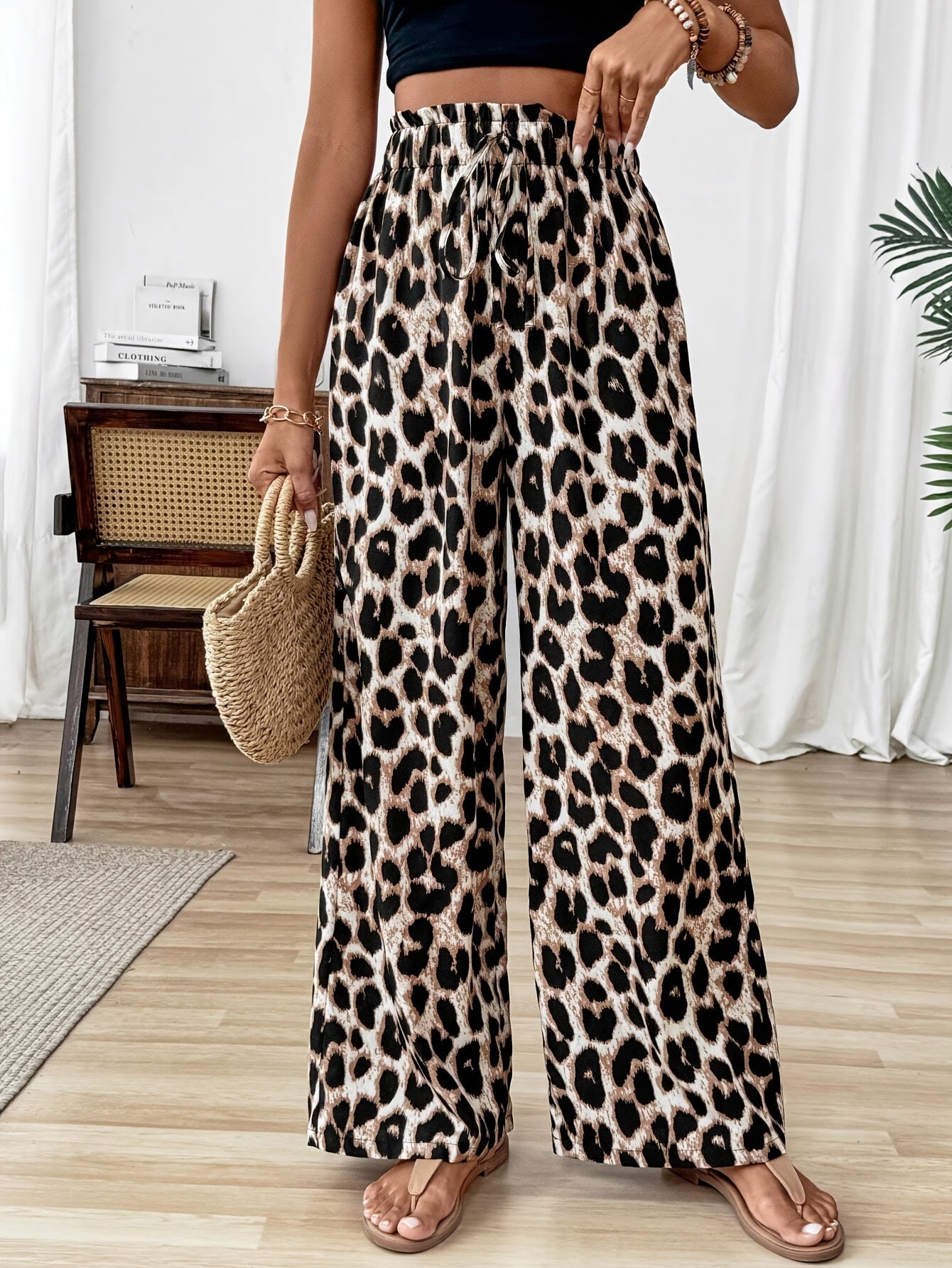 Purple | Leopard Print Wide Leg Pants