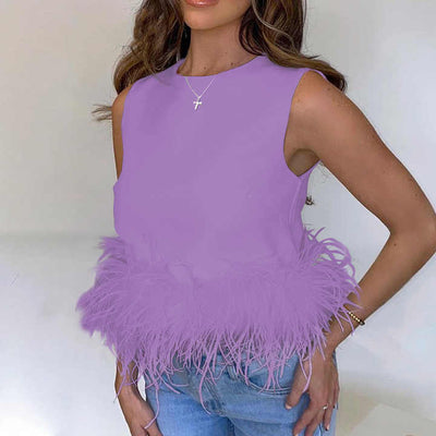 Lilliana | Elegant Sleeveless Top with Feather Accent