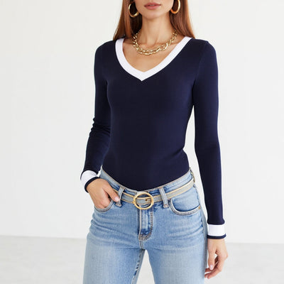 Lily | Stylish Fitted V-Neck Long Sleeve Top 
