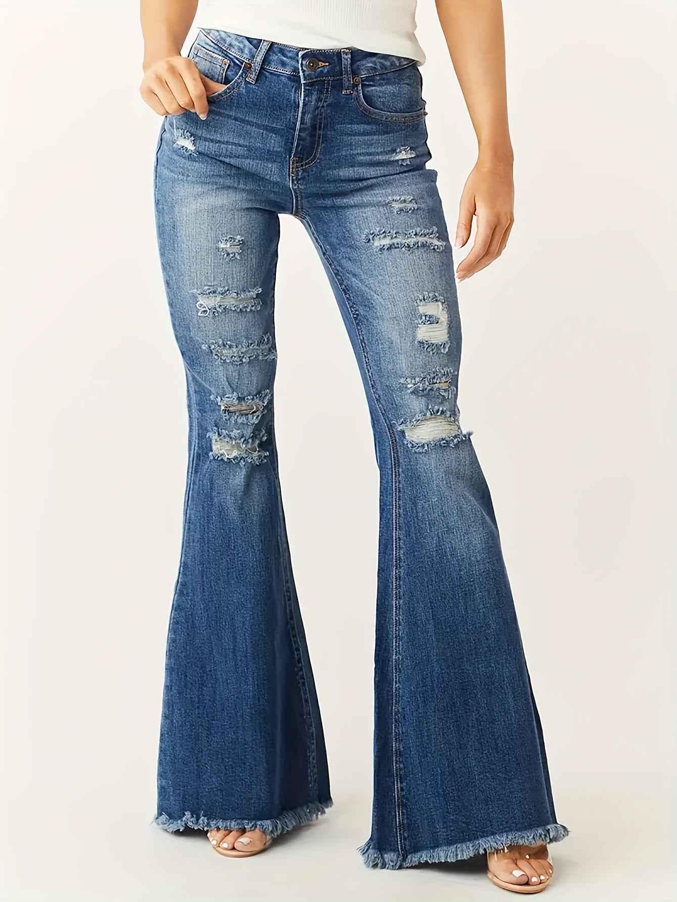 Lily | Flared Jeans with Ripped Details and Frayed Hem for Women 