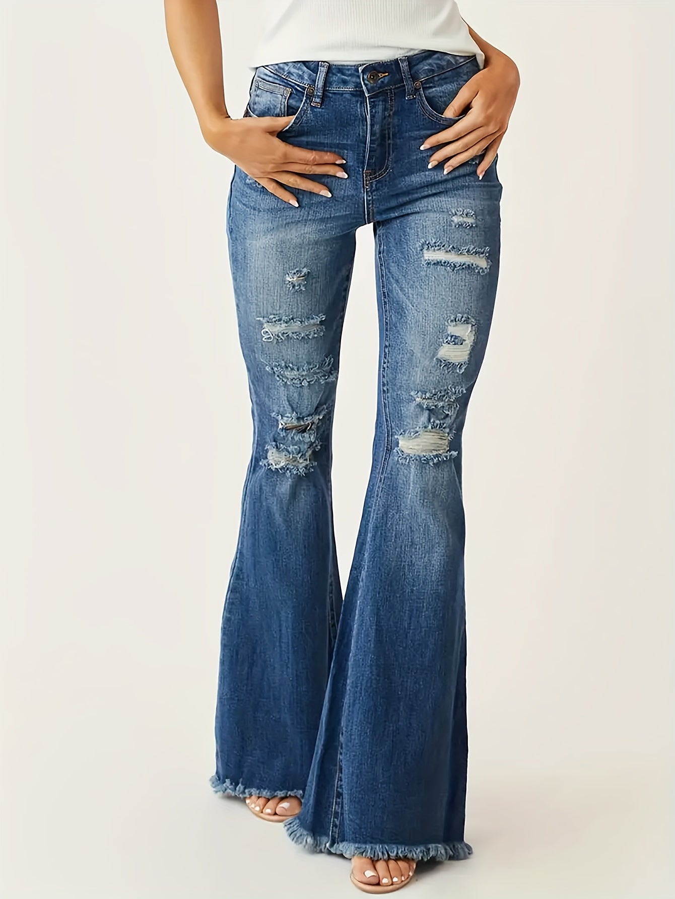 Lily | Flared Jeans with Ripped Details and Frayed Hem for Women 